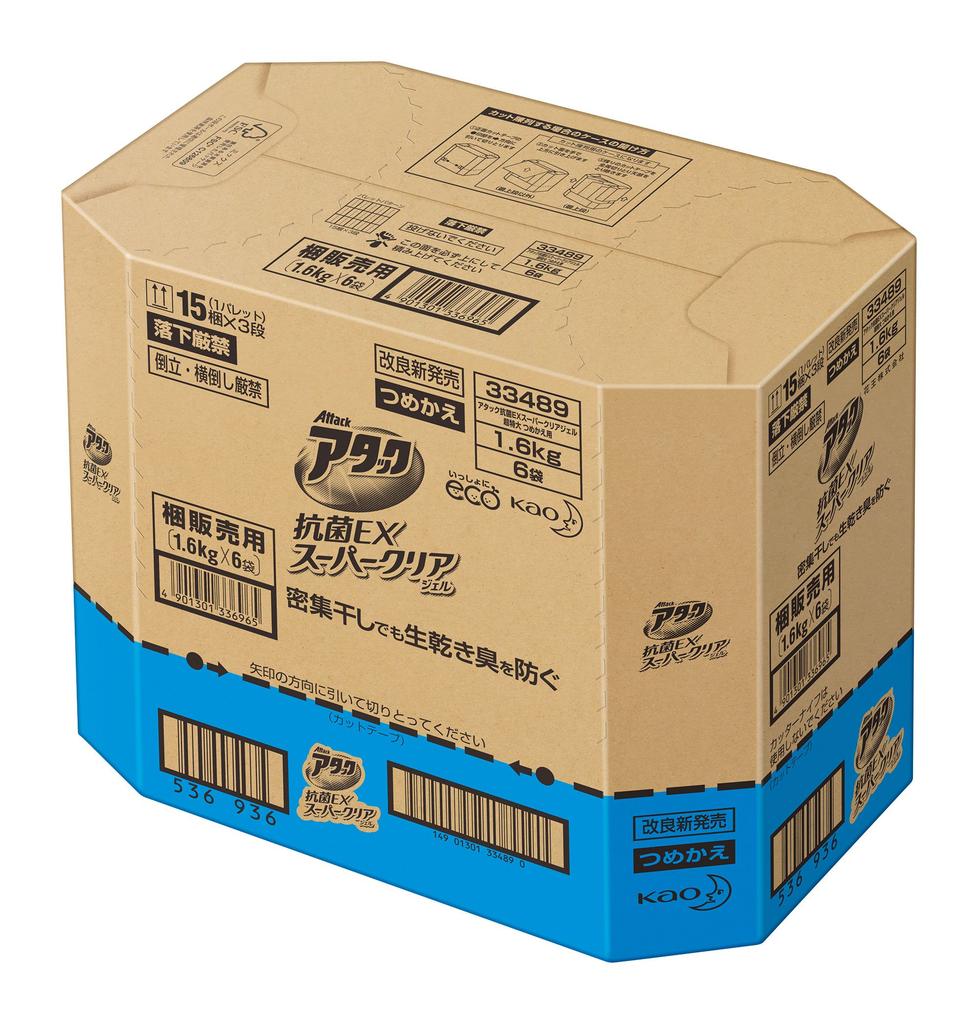Attack Antibacterial EX Super Clear Gel Стиральный порошок Жидкий Сменный блок Большая емкость x 6 шт. [Коробка продаж] 1,6 кг
