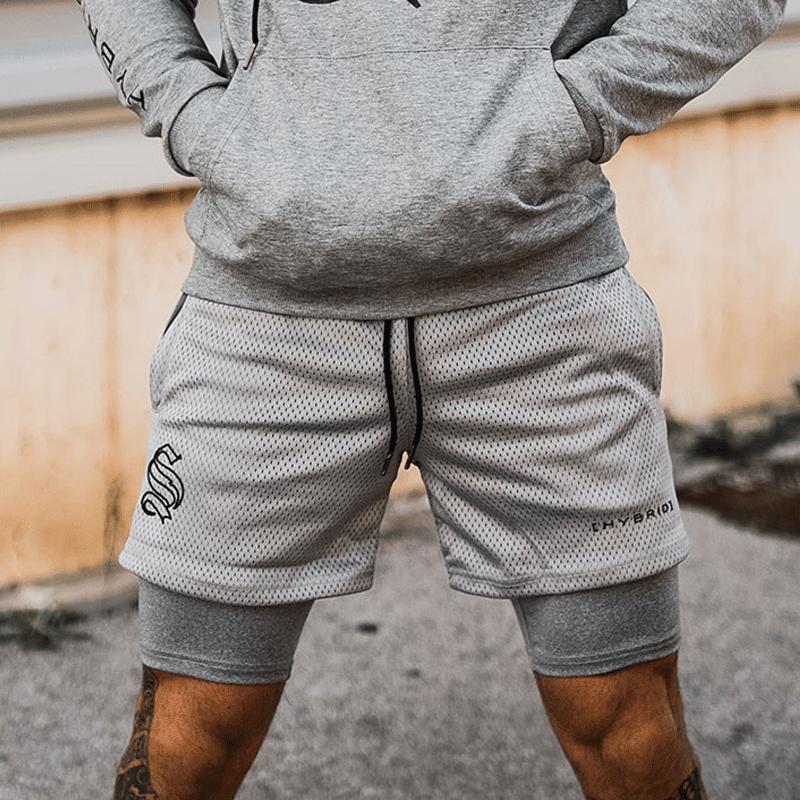 Мужские спортивные шорты 2-в-1, тренировочные брюки с пятью точками для бега с мячом и фитнесом
