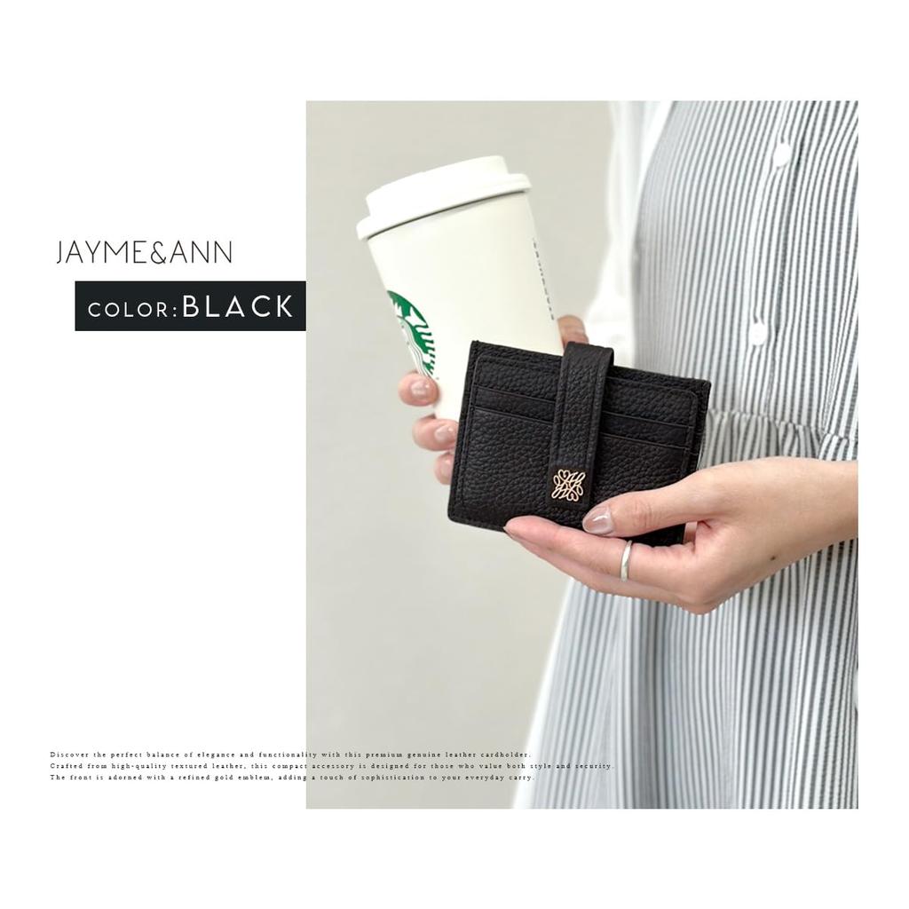 Gisele Slim Genuine Leather Card Case with 10 Pockets, Bifold, Pass Case, Fragment Case, for Women (Black)