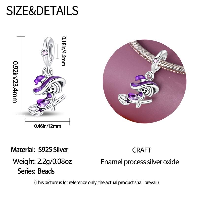 Halloween Party Copper Cute Purple Witch Riding A Broom Beads Fit Charms Diy Bracelet For Jewelry Making Women Gif