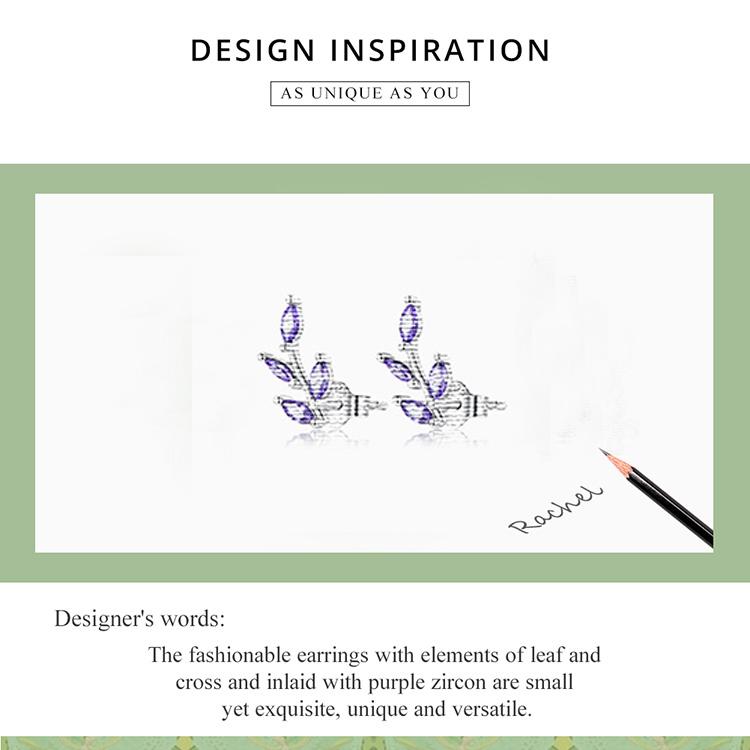 WOSTU 925 Sterling Silver Purple Branch Leaf Stud Earrings for Women Trendy Shiny Zircon Plant Earrings Fine Jewelry Gifts
