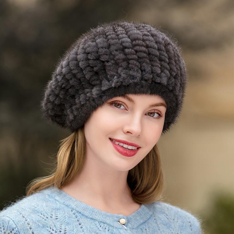 Меховая шапка женская модная теплая стильный берет шапка из норки вязаная норковая меховая шапка новый зимний берет