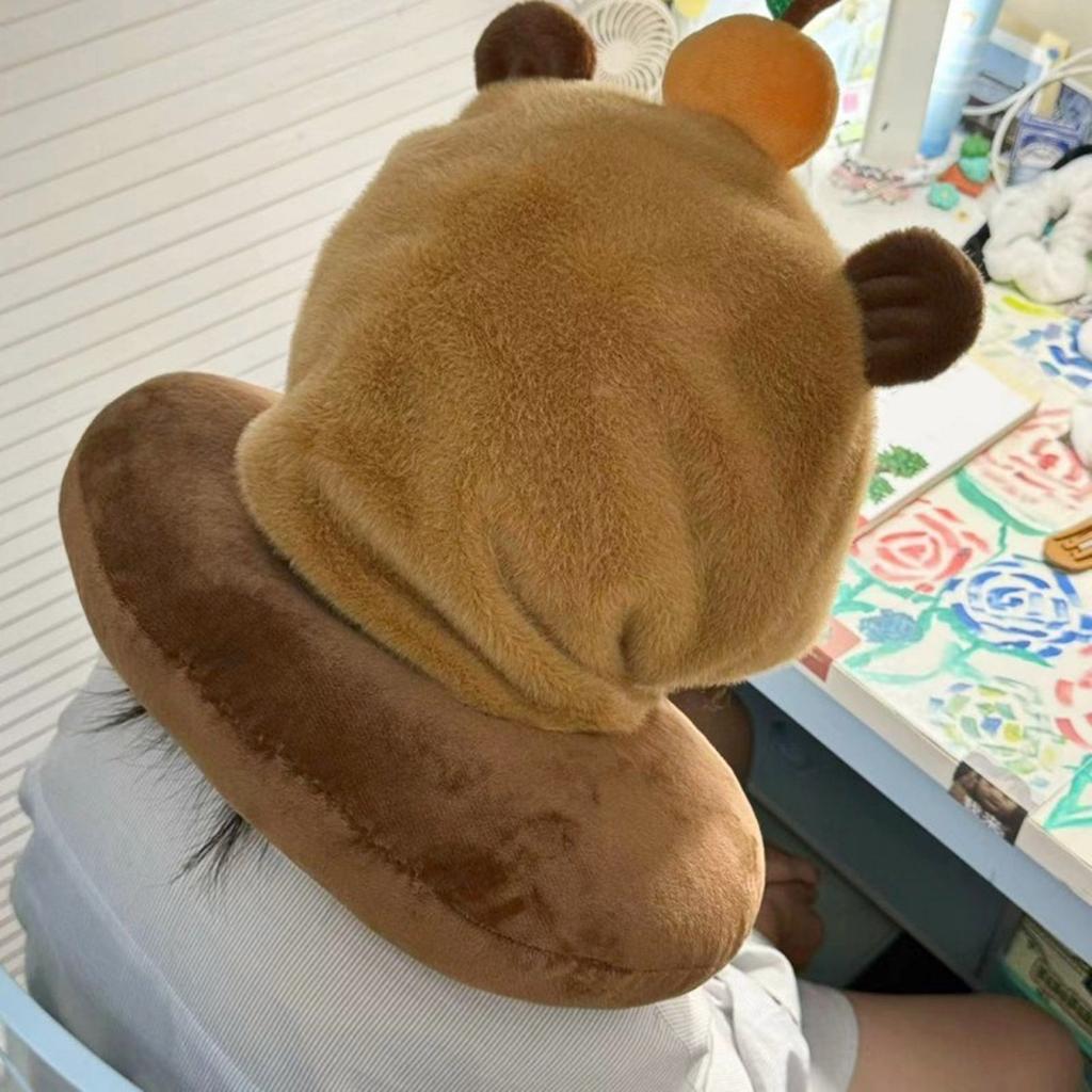 Подушка для шеи Capybara Hat, аниме-фигурка с капюшоном, U-образная подушка, мягкая и портативная, снимает напряжение шеи для путешествий