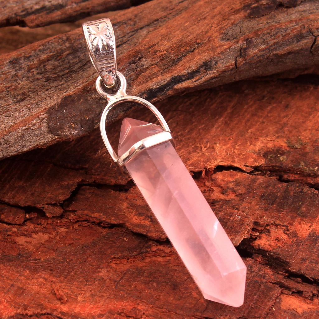 Подвеска-карандаш из розового кварца, ювелирные изделия ручной работы из чистого 100% стерлингового серебра 925 пробы