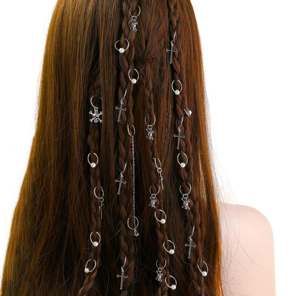13pcs Cross Skull Dreadlocks Beads Metal Cuff Clips Hair Braid Tubes Mixed Hair Rings Set Men