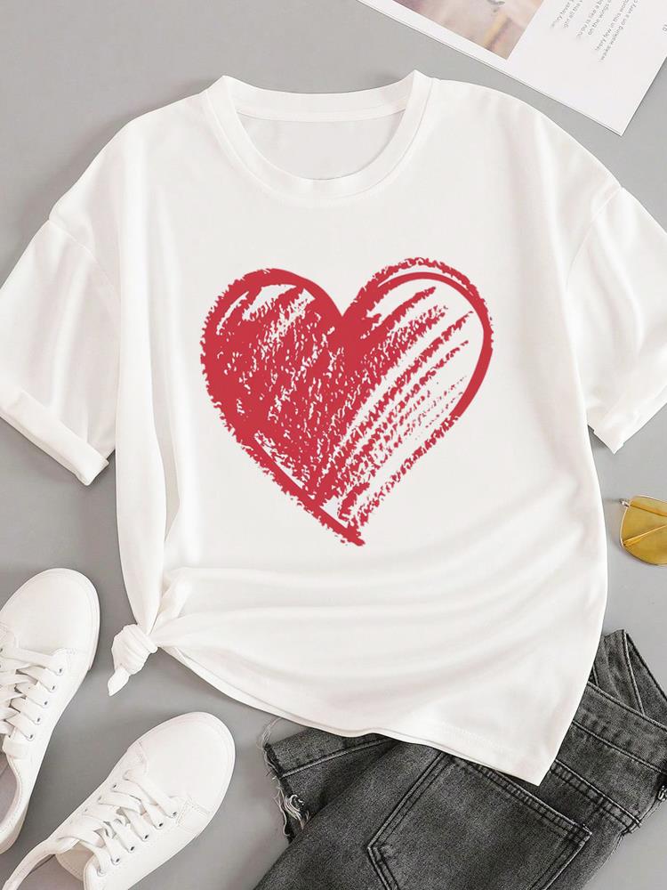 (Азиатский размер) Футболки Мода Круглый вырез Женская надпись тренд милая Повседневная Женский топ Футболка Одежда Принт Короткий рукав Графическая футболка