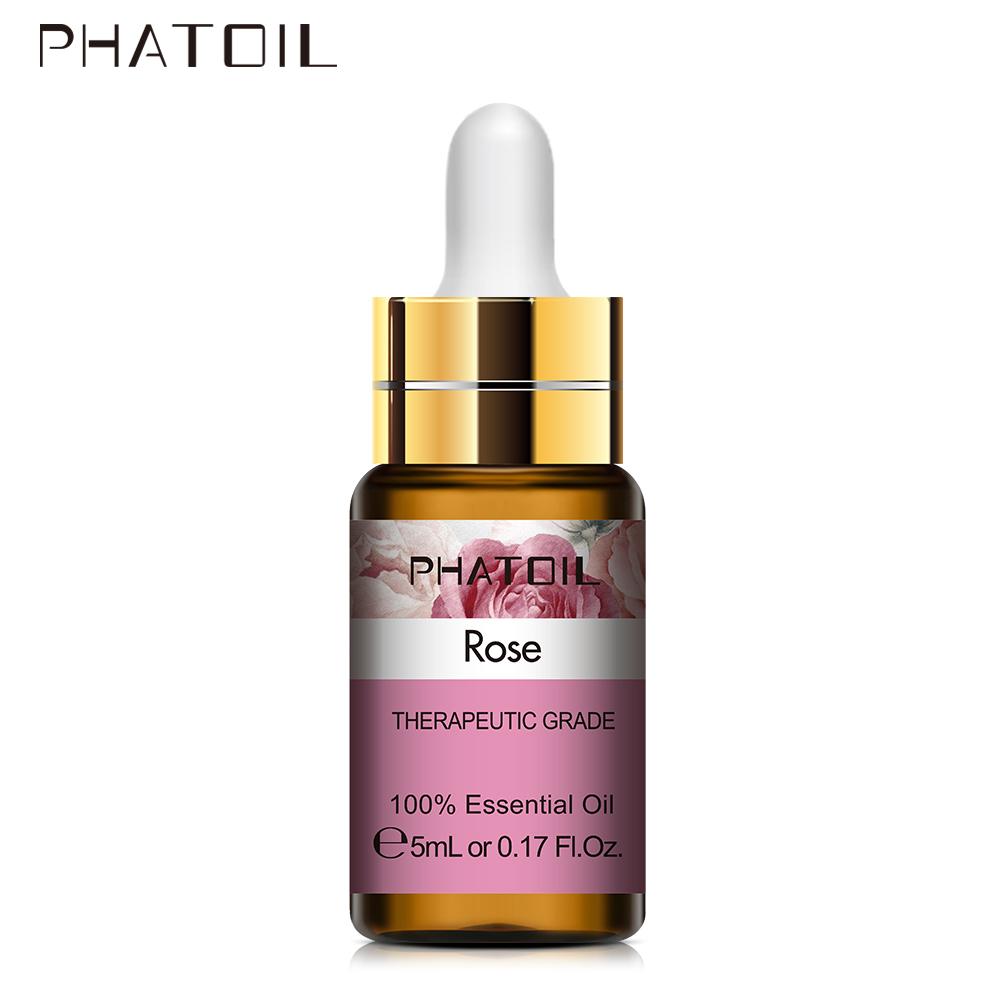PHATOIL 5ML Rose Jasmine Lavender Plant Essential Oil with Dropper Purify the Air Bactericide Spa Body Care Vanilla Eucalyptus Tea Tree Oil