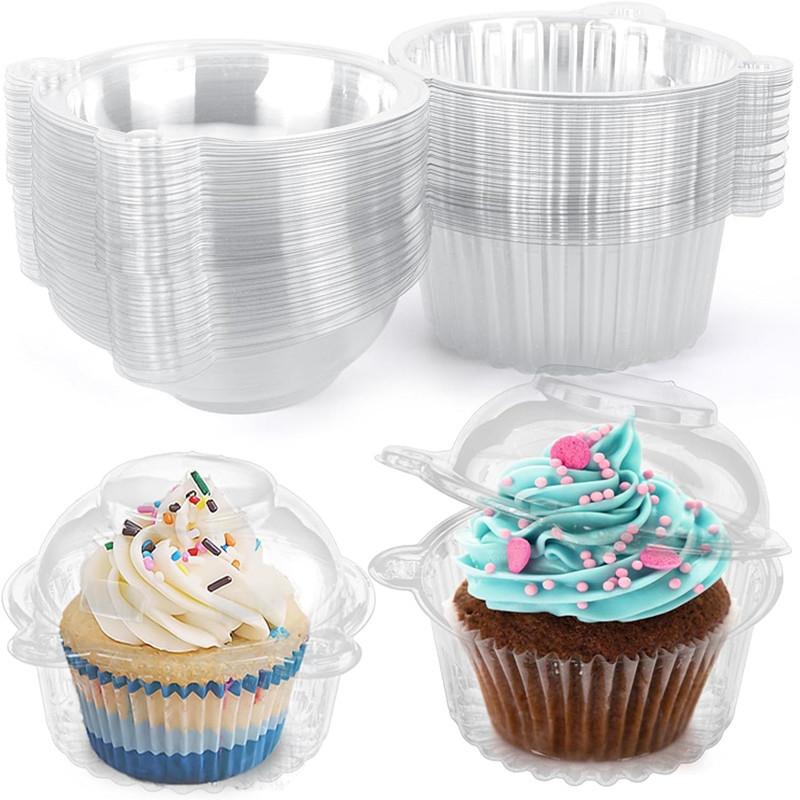 10/50 шт. с крышками, прозрачная упаковка для десертов на день рождения, держатель для кексов, свадебный контейнер для пончиков, кексов, тортов, десертов