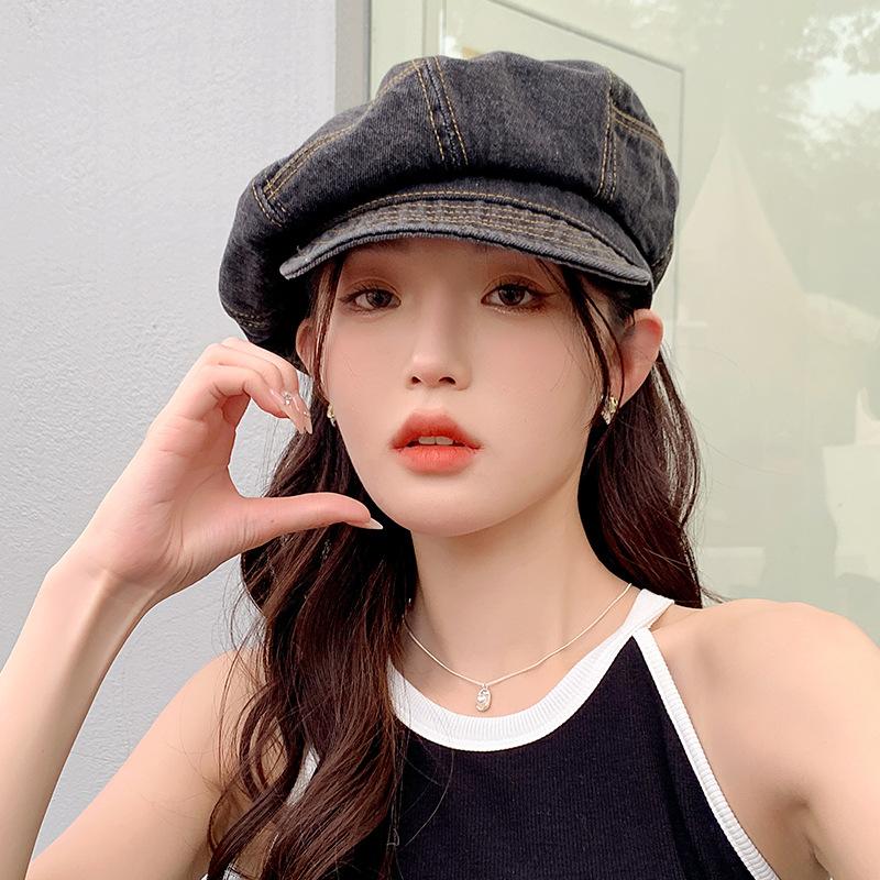 Шляпа Женская Весенне-летняя Защитная от солнца Шляпа Выстиранный Деним Берет Восьмиугольная Шляпа