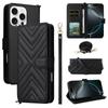 For iPhone 16 Pro Max Wallet Case with Shoulder/Wrist Strap Leather Phone Cover Stand