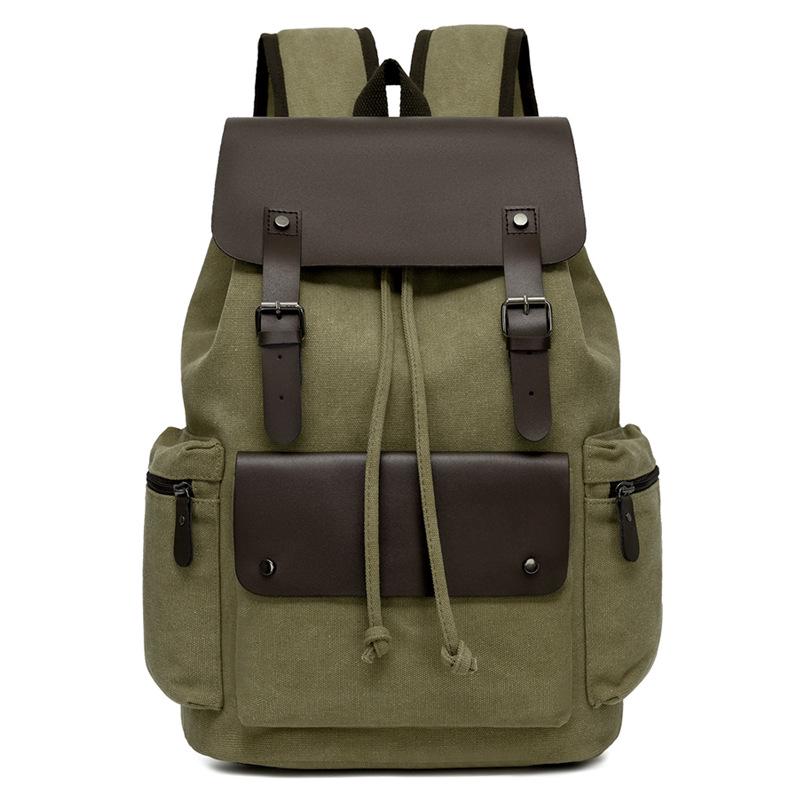 Vintage Canvas Backpack: Large Capacity, Travel & Laptop Bag with Drawstring Flap for Men