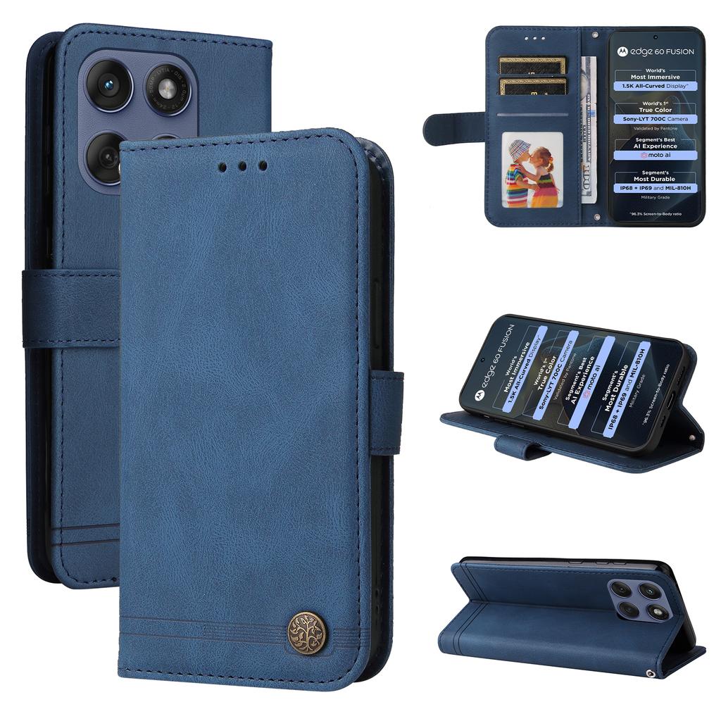 For Motorola Edge 60 Fusion 5G Leather Wallet Cases Skin Touch Phone Cover Stand with Strap