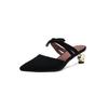 Krazing Pot Suede Butterfly-knot Mules Strange Style Med Heels Summer Size 42 Pointed Toe Slip on Women Shallow Pumps