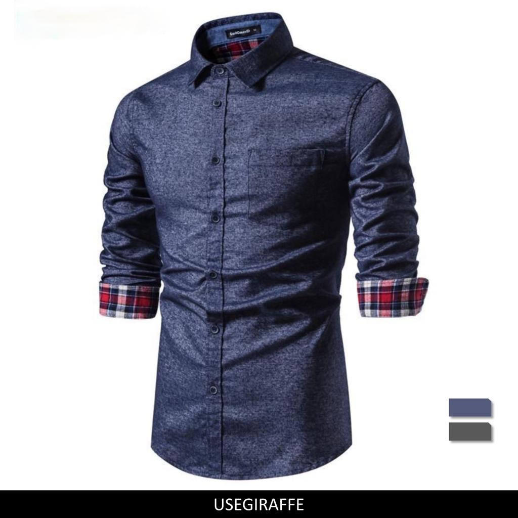 Весенне-осенние мужские повседневные карманные социальные рубашки, рубашка из 100% хлопка, мужская однотонная приталенная мужская классическая рубашка с длинным рукавом с отложным воротником