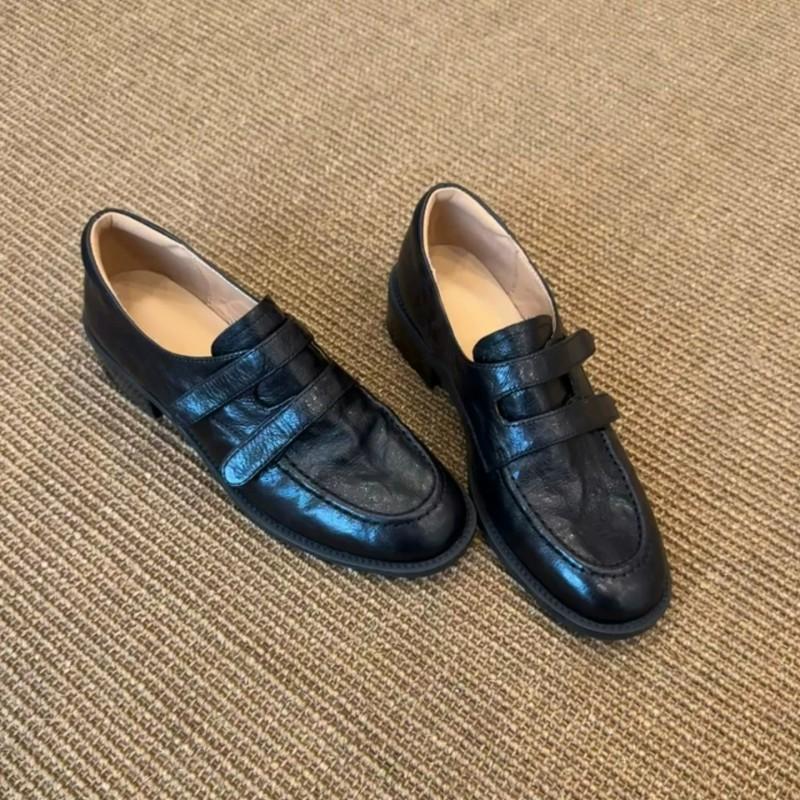 Womens Leather Loafers Slip-On Low Heel British Style Breathable Casual Shoes