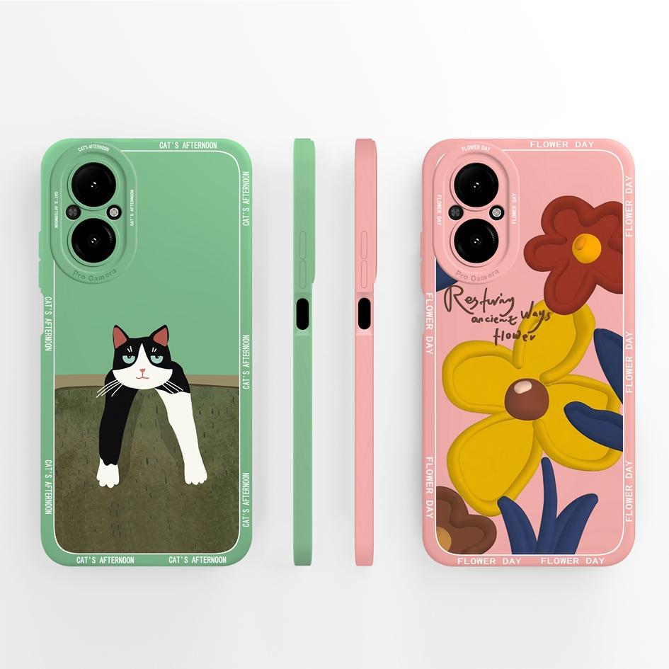 Чехол для Oppo Realme C67 C65 C63 C61 C25 C25S C25Y C30 C30S C31 C33 C35 C55 C51 C53 Ленивый кот Мягкий жидкий силиконовый защитный чехол для Oppo Capa