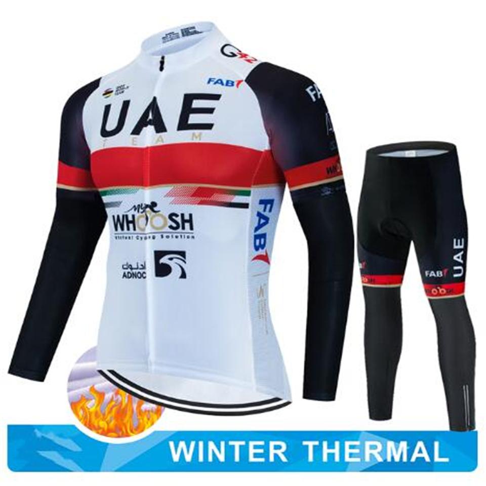 2024 UAE Cycling Jersey Set Winter Thermal Fleece Cycling Clothing Long Sleeve Men& Road Bike Suit MTB Maillot Culotte