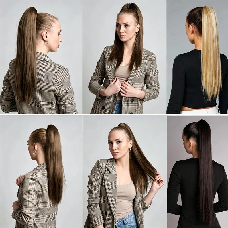 Ponytail Extension 22" Claw Clip in Ponytail Hair Extensions Long Straight Hair for Women Synthetic Hairpiece Daily Use