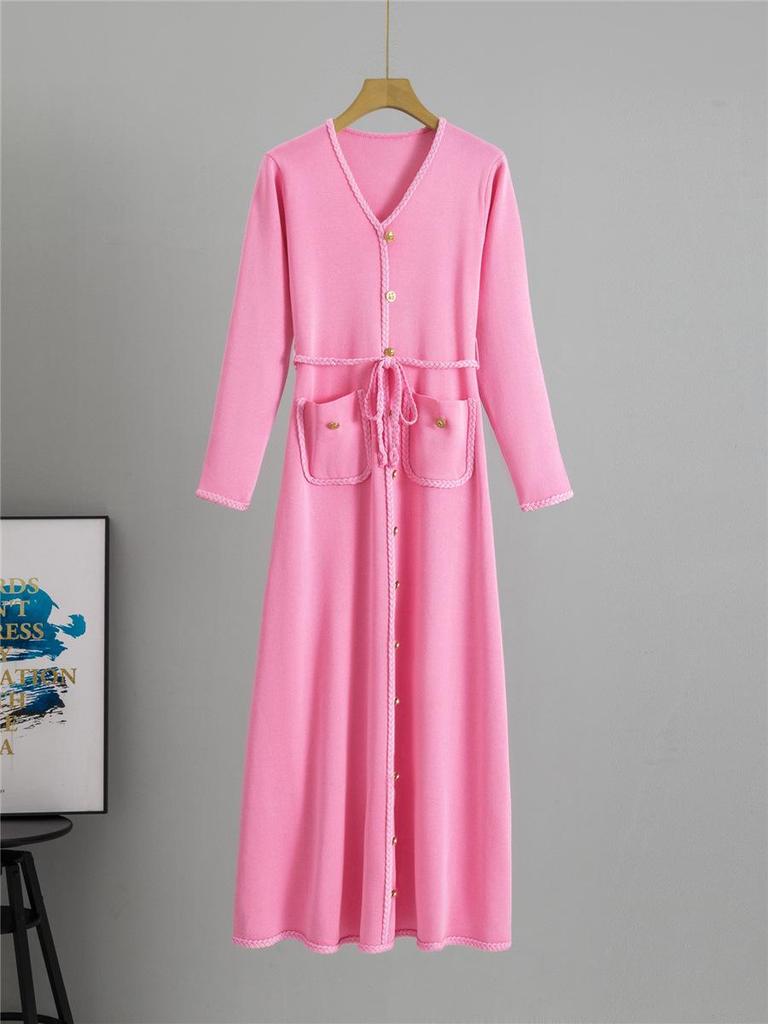 French Knitted A-line Dress & Matching Coat - Women's Slimming Autumn/Winter Woolen Base Layer