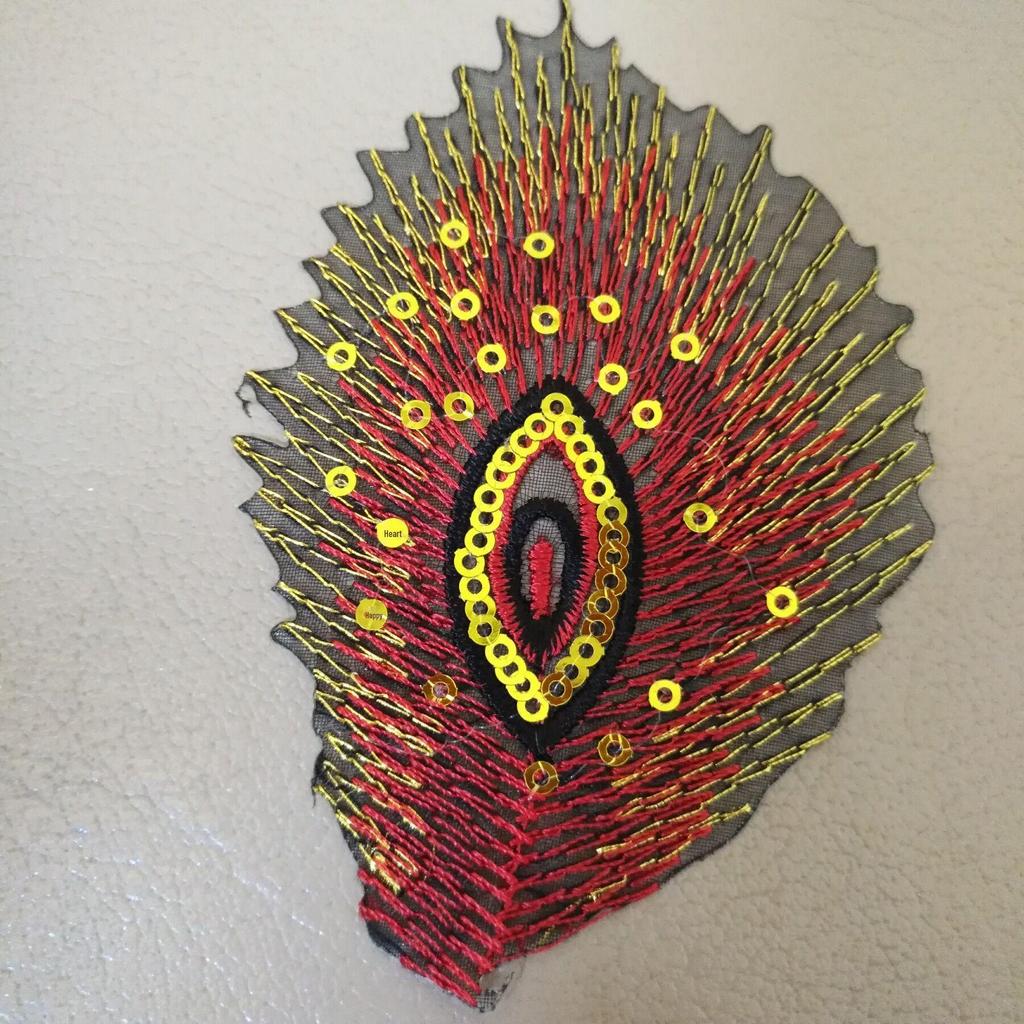 Патч с вышивкой пайетками в виде павлиньего пера для подола танцевального костюма - Самоклеящееся модное украшение.