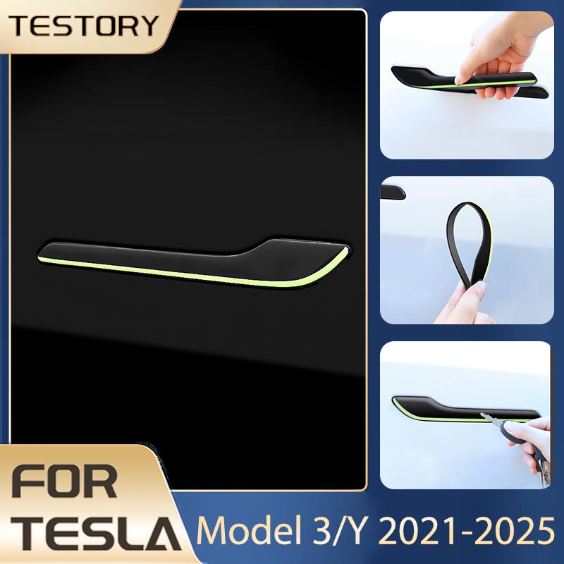 Door Handle Protective Stickers for Tesla Model 3/Y 2021-2025 Accessories Anti-Scratch Glow-in-the-Dark Decals Door Decoration