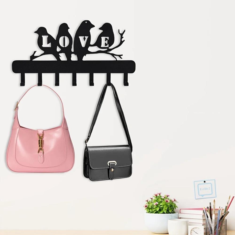 Очаровательные декоративные металлические настенные крючки для ключей - стойка Love-Bird на 7 крючков для кухонных принадлежностей и хранения ключей