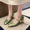 New Chinese high heels 2025 new summer national style square head thick heel single shoes light mouth retro Mary Jane women's shoes