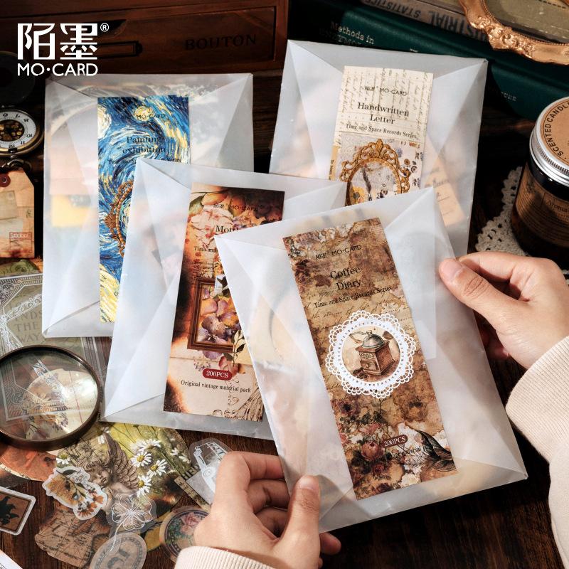 200 Pcs Vintage Stickers & Material Paper Set - Retro Decor for Journals, Scrapbooks, Planners & DIY Crafts, Perfect for Creativ