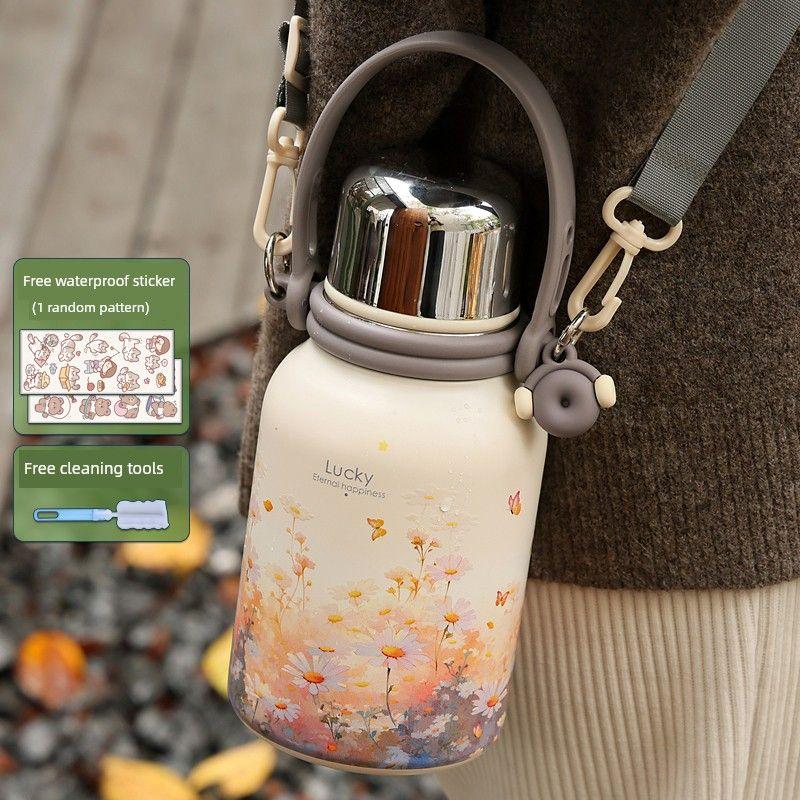 German Insulated Water Bottle, Large Capacity Thermos Cup, Stylish and High-End Design for Students, Stainless Steel Tea Brewing Cup