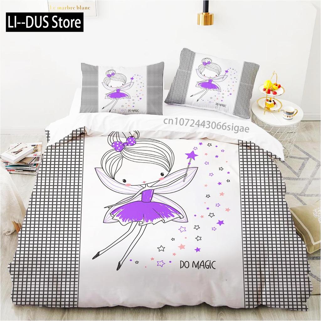 Комплект постельного белья для девочек King Full Size Purple Fairy Casting Magic Twin Комплект постельного белья из микрофибры с мультяшным принтом в девчачьем стиле Покрывало для пододеяльника