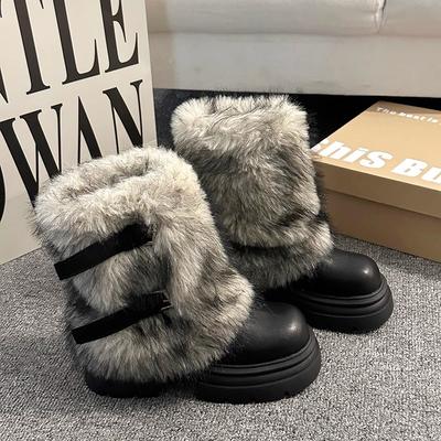 Ретро универсальные ботинки-платформы для снега женские 2025 зимние бархатные теплые нескользящие пушистые хлопковые туфли универсальные короткие ботинки