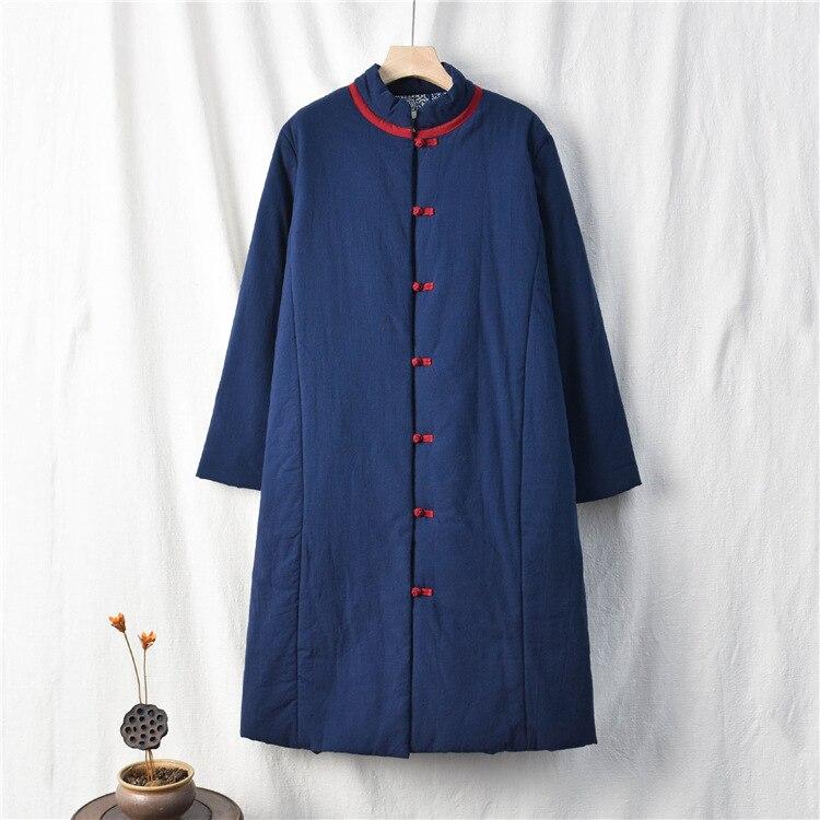 Johnature Vintage Women Long Sleeve Coats Winter Pockets Cotton Linen Solid Color Loose Female Parkas