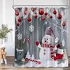 Cute Snowman Christmas Shower Curtains Xmas Tree Gift Winter Forest Red Bird Cedar Snowflake Scenery Home Bathroom Curtain Decor