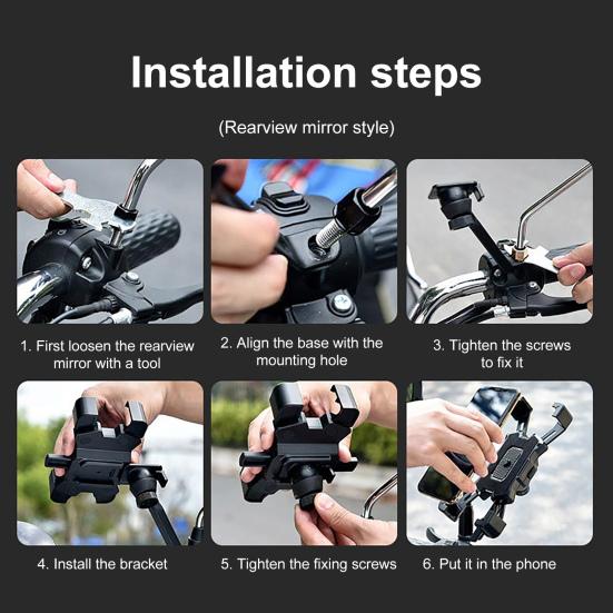 Motorcycle Phone Holder Auto Lock Handlebar Rearview Mirror Mobile Phone Mount Anti-slip Universal Motorbike Bicycle Cell Phone Holder