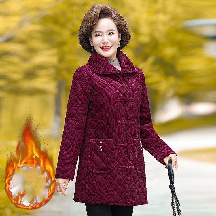 Куртка для женщин среднего возраста, зимняя флисовая толстая вельветовая верхняя одежда, женское пальто с хлопковой подкладкой, базовое женское пальто