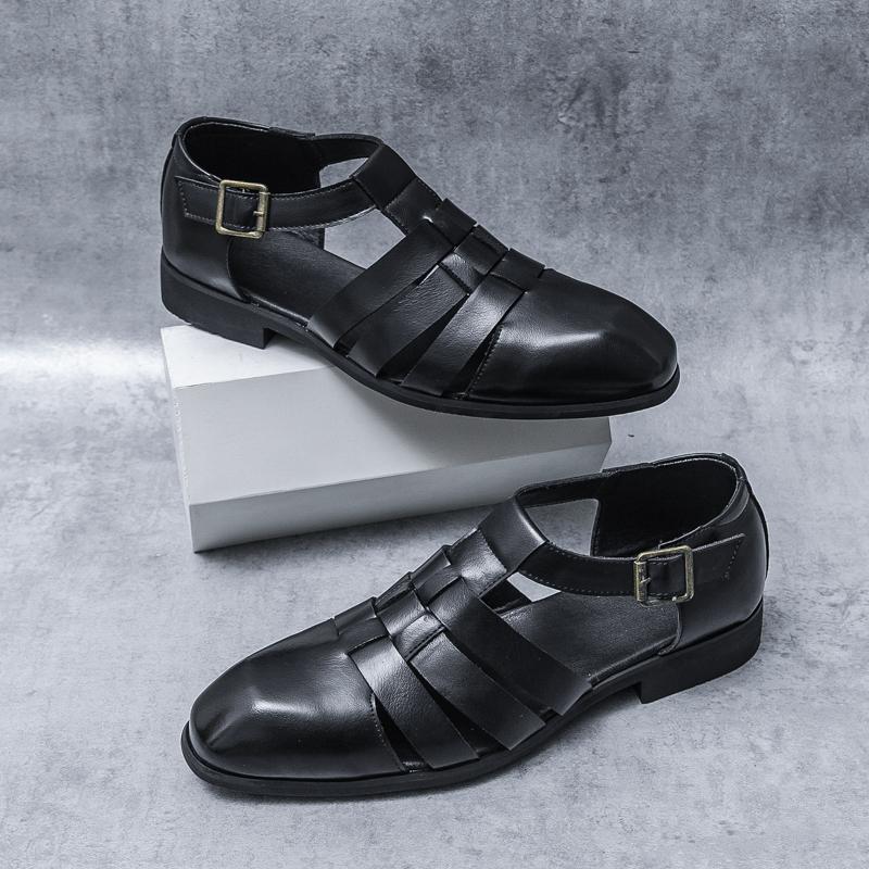 Summer 2024 New Men's Outdoor Garden Shoes Cool Breathable Leather Shoes Fashion Black Luxury White Sandals Elegant Male Shoes