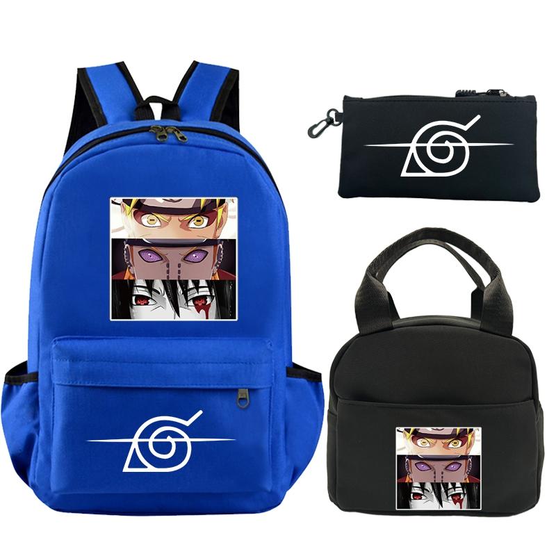 3 шт./компл. рюкзак аниме Наруто с принтом книжная сумка с сумкой для обеда пенал подростковый детский школьный рюкзак для девочек и мальчиков