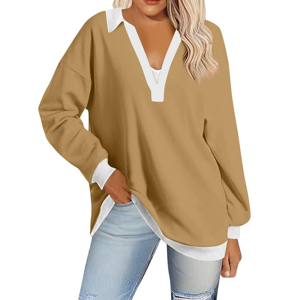Женская однотонная толстовка с v-образным вырезом и длинными рукавами, повседневная толстовка с поясом