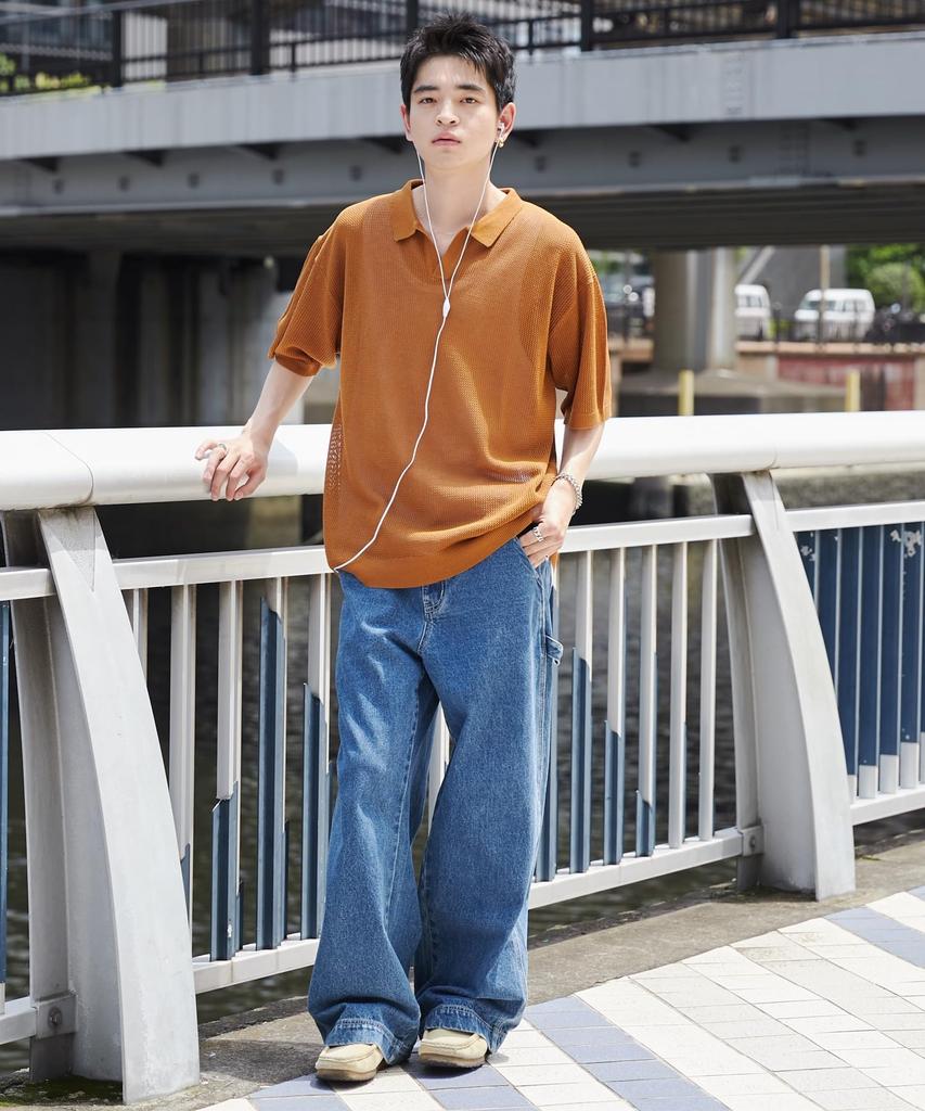 WEGO Сетчатое поло Трикотажный Летний Свободный Корейский Размер Горчичный Мужской Пуловер, Топ, Посадка, Повседневный, Подарок, Стиль, Многослойный, Весна, Лето, Осень, M,