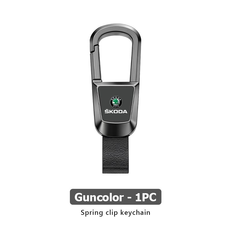VIJT4 For Skoda 2026 Metal Keyrings Keychain Leather Key Rings Spring Snap S Kodiaq Octavia 2 3 Yeti Karoq Rapid Fabia VII VRS