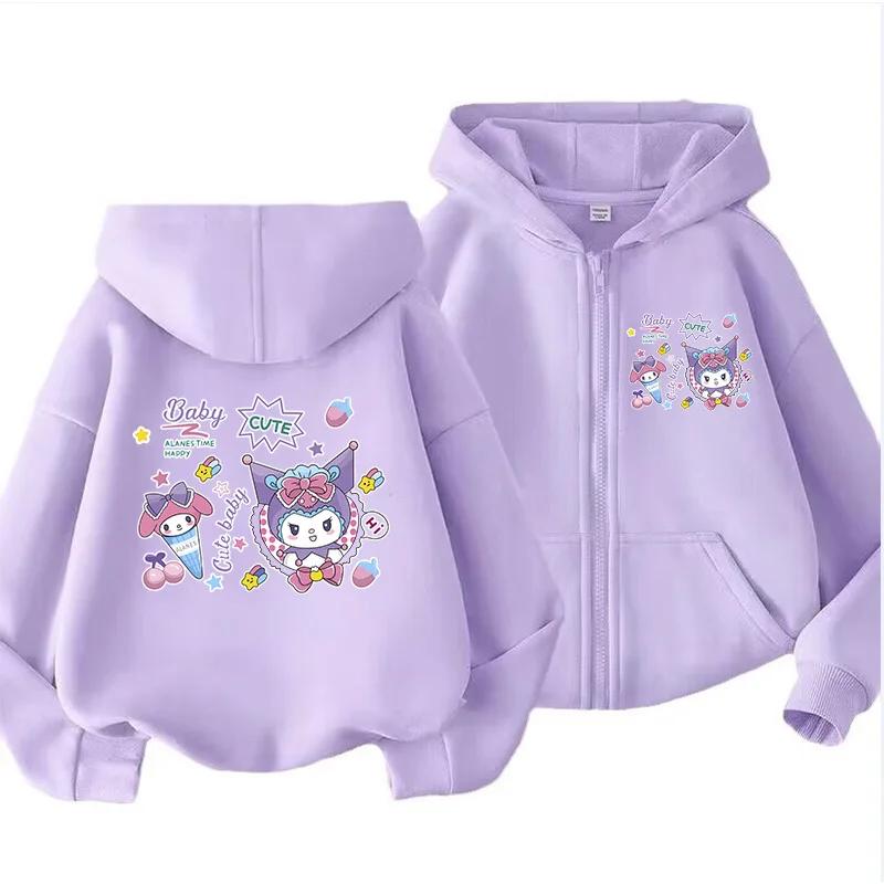 Толстовка на молнии Kawaii Детская уличная одежда Kuromi Детская толстовка на молнии Детская толстовка Одежда манга Детская для девочки мальчика Топ Худи