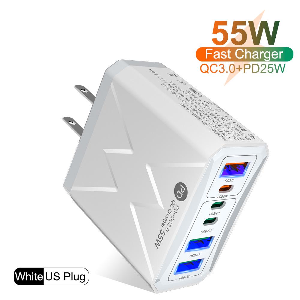 Быстрое зарядное устройство PD 25 Вт на 6 портов: 3 USB, 3 PD 55 Вт с QC3.0 – Штекеры EU, UK, AU