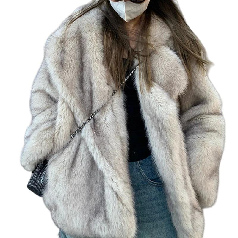 2024 зима новый шуба из искусственного меха лисы toka женское среднее и длинное плюшевое пальто с большим лацканом