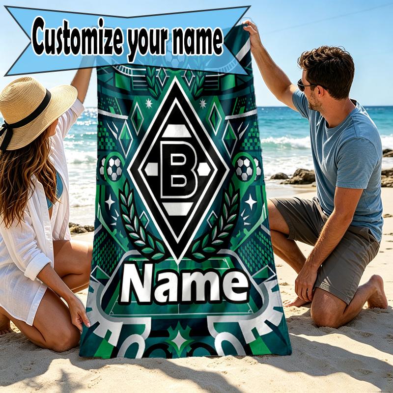 Custom Name Personalized Borussia Monchengladbach Print Beach Towel, for Trip Camping Beach Party Home Decor, Birthday Gift for Family & Friends