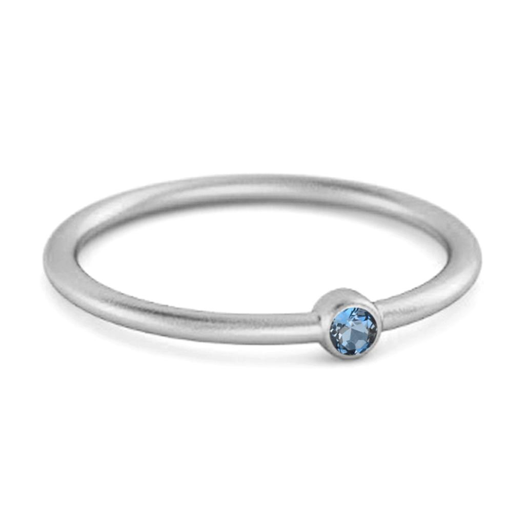 London Blue topaz Round Minimalist Bezel Set Ring - 925 Sterling Silver