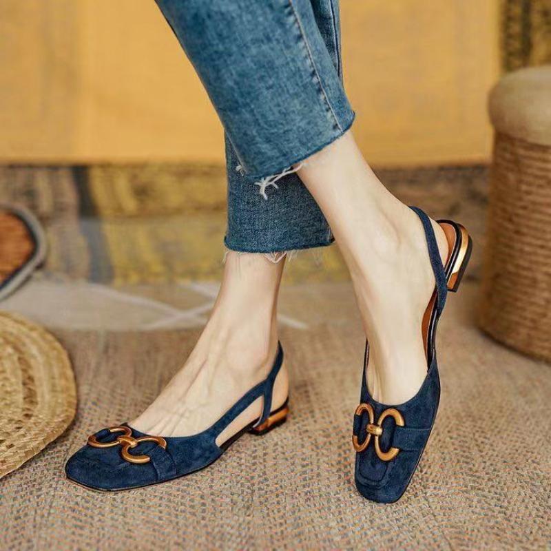 Zapatos Mujer French Vintage Women Sandals Summer 2025 New Elegant Low Heel Shoes Lazy Casual Muller Shoes Designer Women Shoes