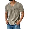 Men's Summer Solid Color V-Neck Loose Pocket Short Sleeve Top