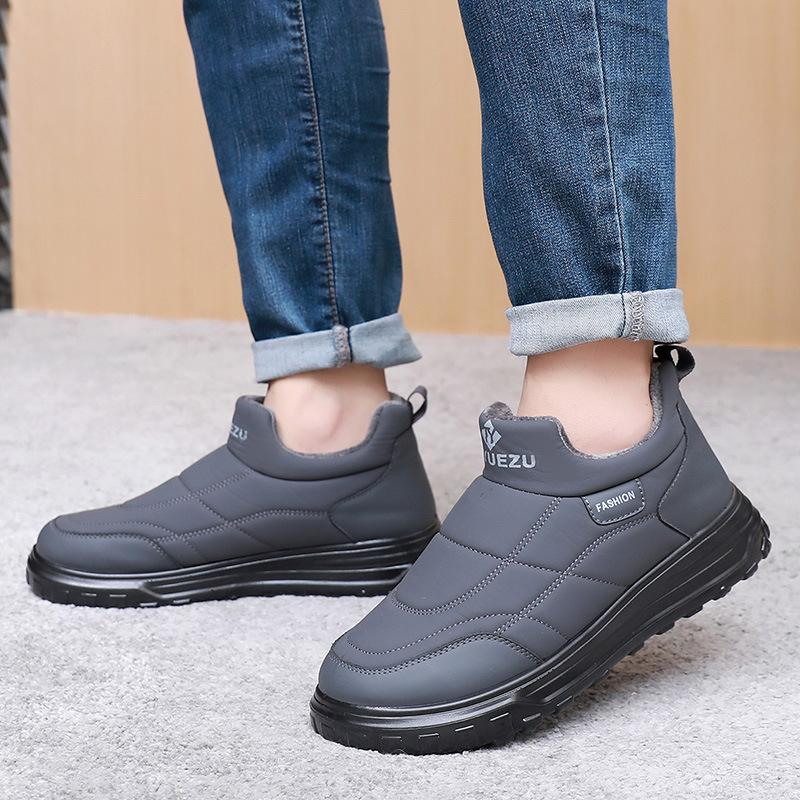 Мужские легкие зимние утепленные слипоны на толстой подошве с меховой подкладкой, нескользящие, амортизирующие, повседневные спортивные хлопковые ботинки