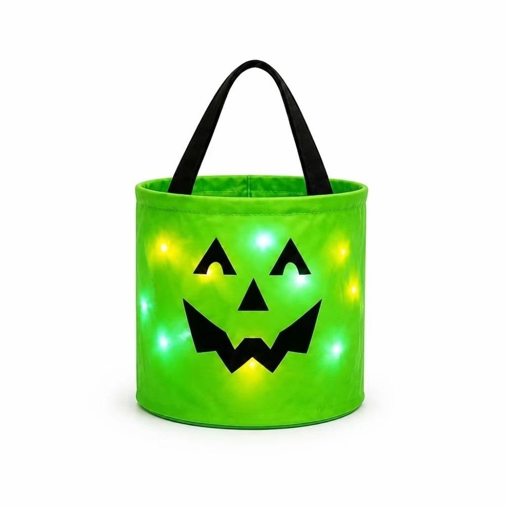 LED Halloween Candy Bucket Ghost Print Halloween Tote Bag New Pumpkin Bucket Kids