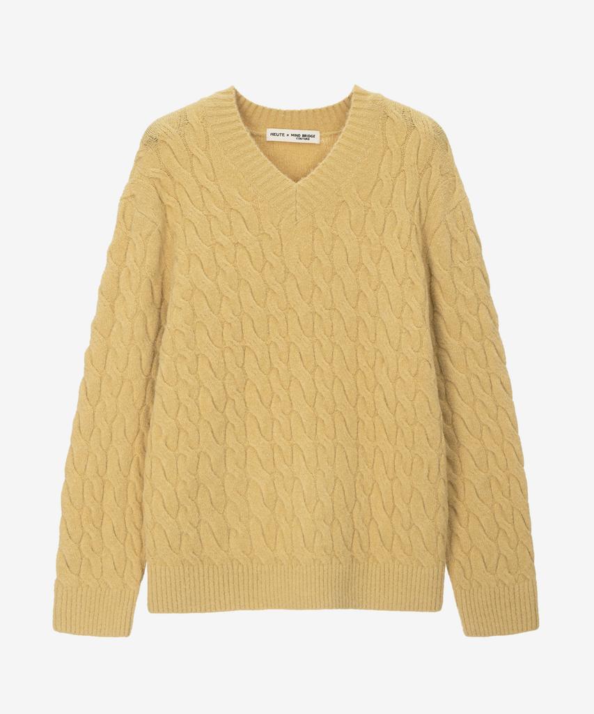 MINDBRIDGE [Hoite] Wool Blend Cable V-Neck Semi-Oversized Knit